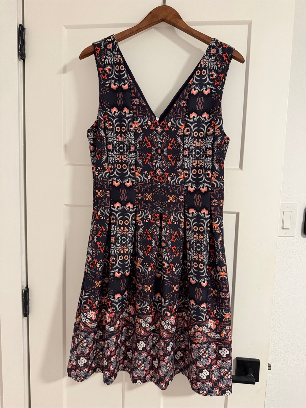 Vince Camuto Navy Floral  Fit-and-Flare Dress